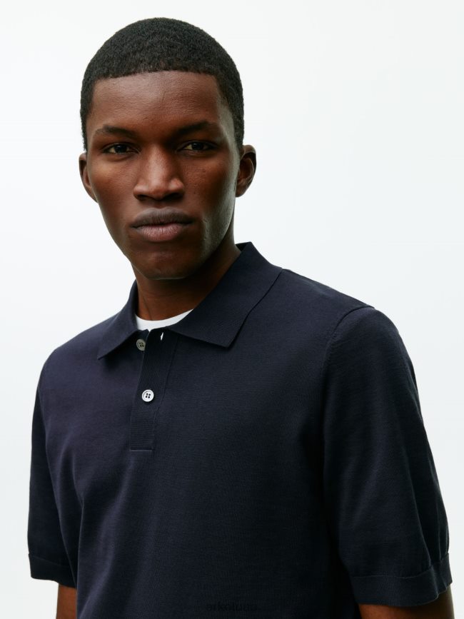 ملابس عبد اللطيف ARKET رجال قميص بولو من الحرير والقطن أزرق غامق BXB8481046