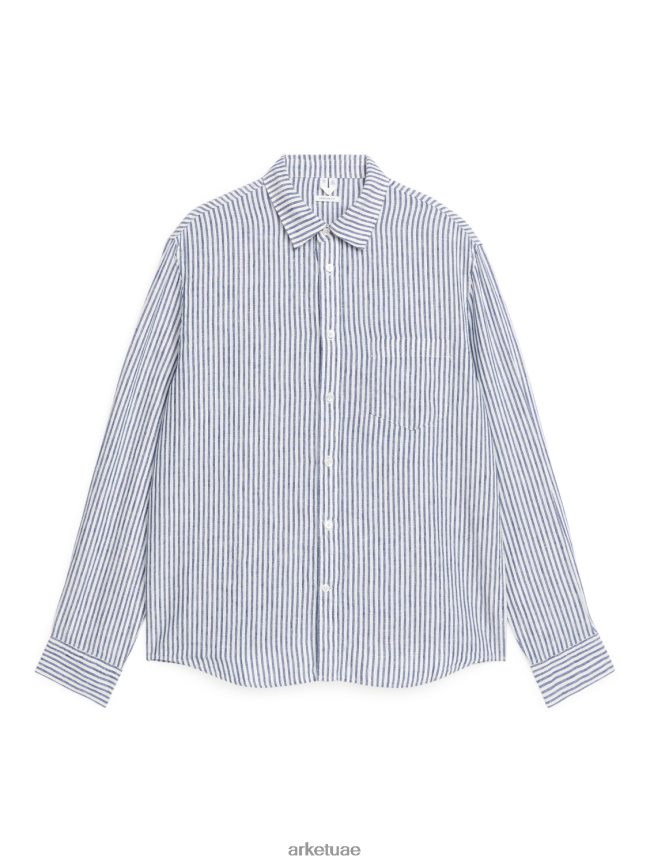 ملابس عبد اللطيف ARKET رجال قميص كتان بقصة عادية أزرق أبيض BXB848940