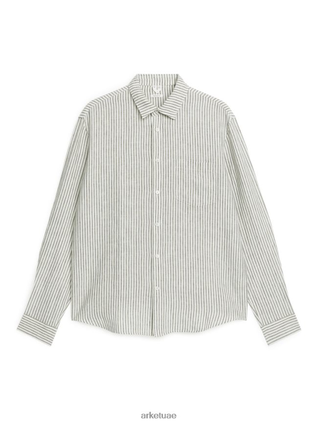 ملابس عبد اللطيف ARKET رجال قميص كتان بقصة عادية الكاكي الأخضر/الأبيض BXB848942