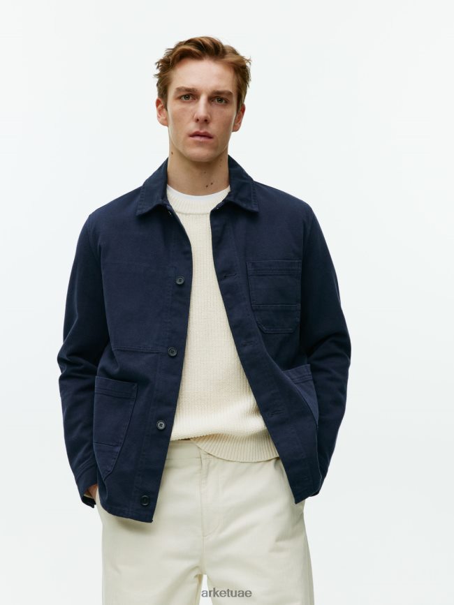 ملابس عبد اللطيف ARKET رجال قميص من نسيج قطني طويل مصبوغ أزرق غامق BXB848965