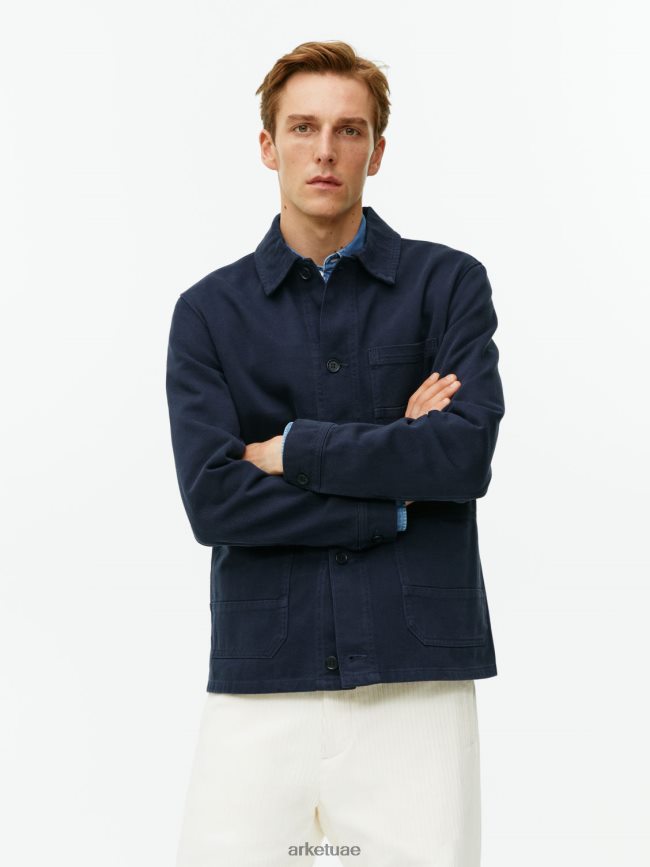 ملابس عبد اللطيف ARKET رجال قميص من نسيج قطني طويل مصبوغ أزرق غامق BXB848965