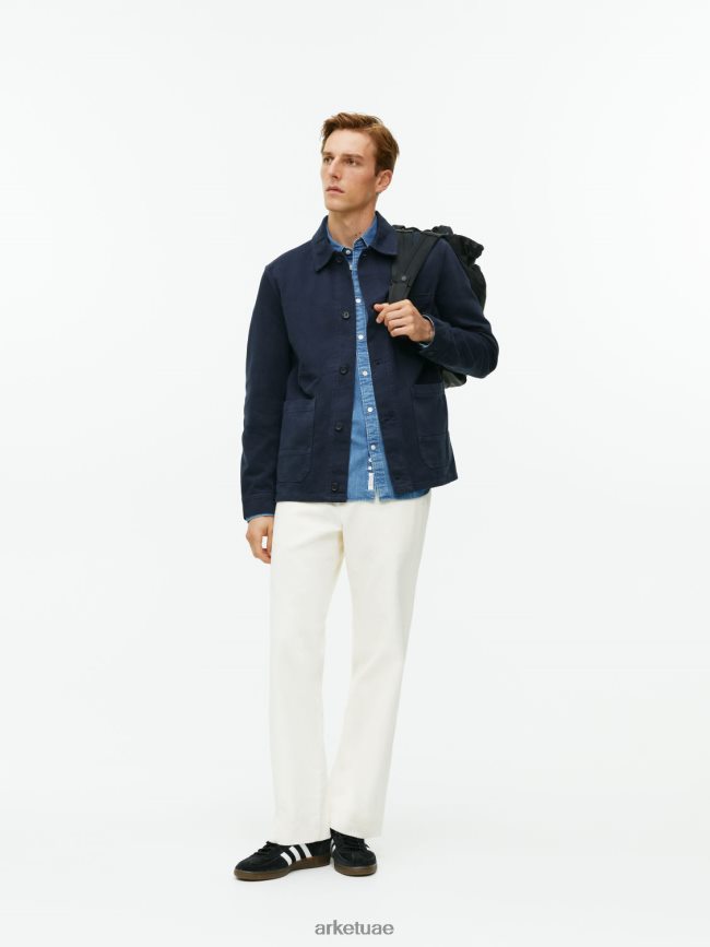 ملابس عبد اللطيف ARKET رجال قميص من نسيج قطني طويل مصبوغ أزرق غامق BXB848965