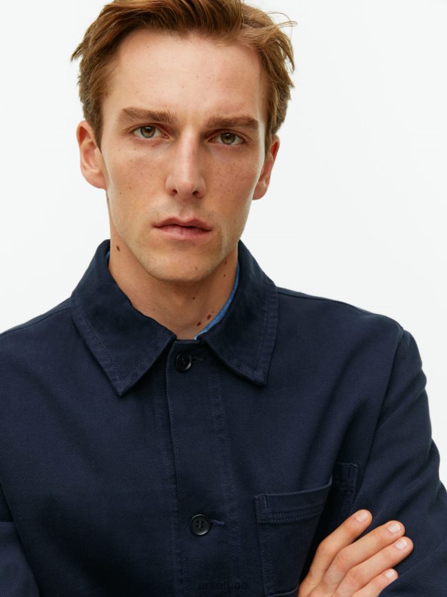 ملابس عبد اللطيف ARKET رجال قميص من نسيج قطني طويل مصبوغ أزرق غامق BXB848965