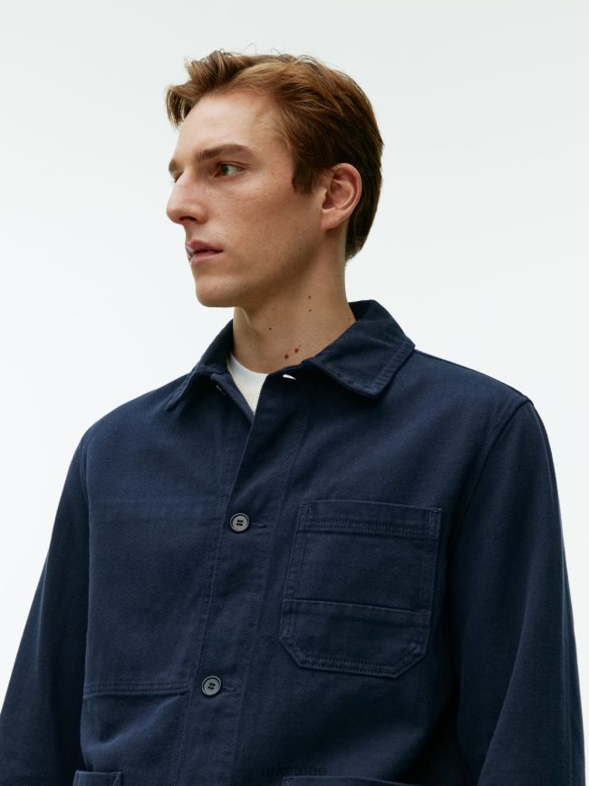 ملابس عبد اللطيف ARKET رجال قميص من نسيج قطني طويل مصبوغ أزرق غامق BXB848965