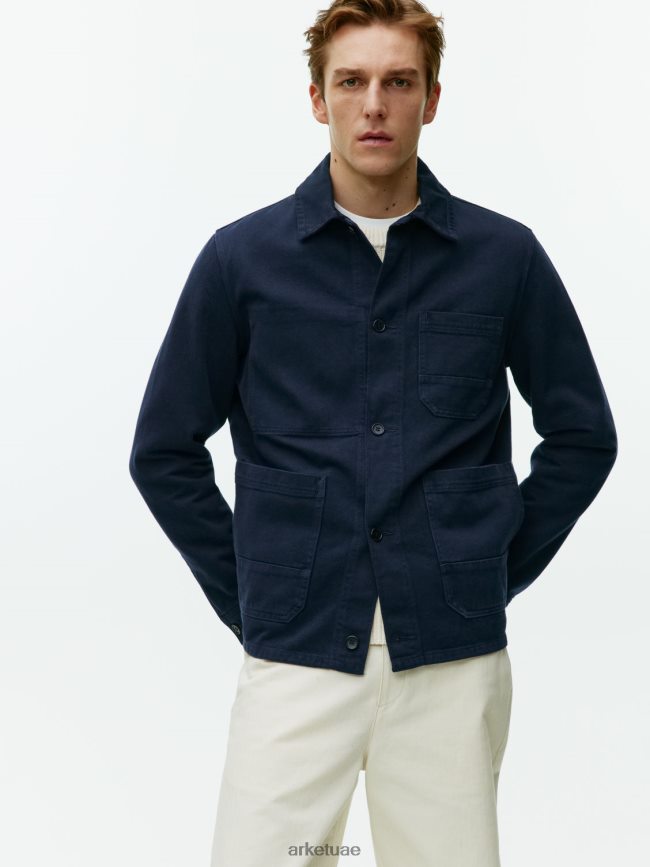 ملابس عبد اللطيف ARKET رجال قميص من نسيج قطني طويل مصبوغ أزرق غامق BXB848965