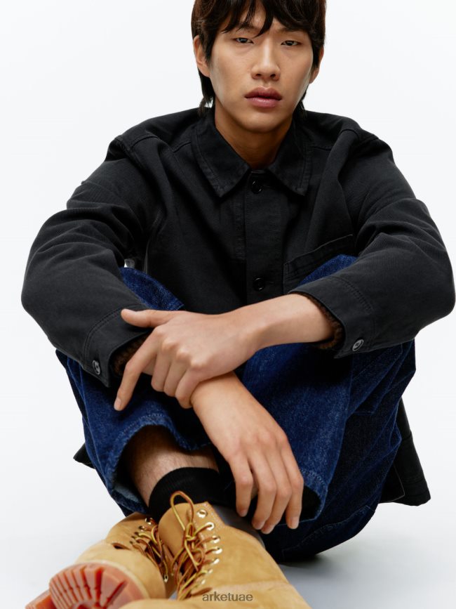 ملابس عبد اللطيف ARKET رجال قميص من نسيج قطني طويل مصبوغ أسود BXB848955