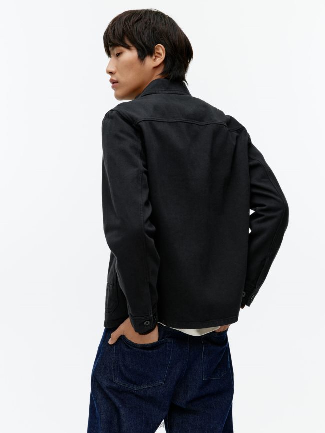 ملابس عبد اللطيف ARKET رجال قميص من نسيج قطني طويل مصبوغ أسود BXB848955