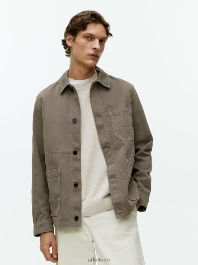 ملابس عبد اللطيف ARKET رجال قميص من نسيج قطني طويل مصبوغ الكاكي الأخضر BXB848964