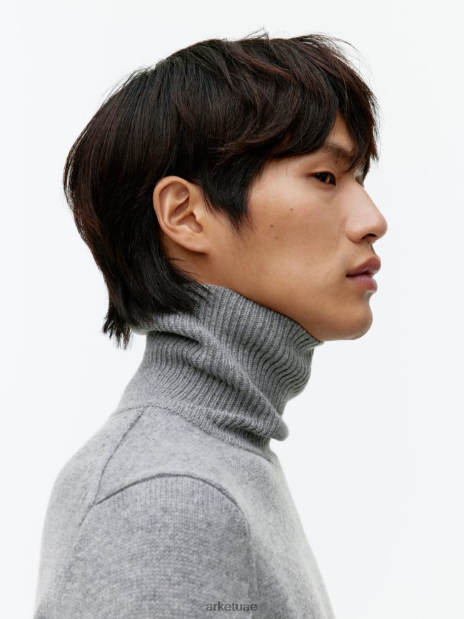 ملابس عبد اللطيف ARKET رجال كنزة ميرينو برقبة مطوية رمادي BXB8481194