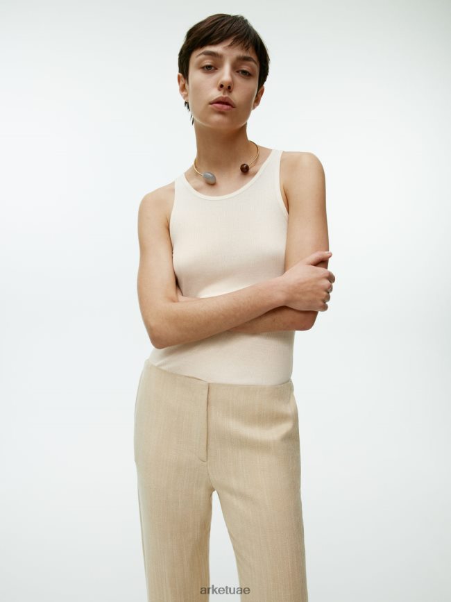 ملابس عبد اللطيف ARKET نحيف أعلى خزان الحرير أبيض مصفر BXB848358