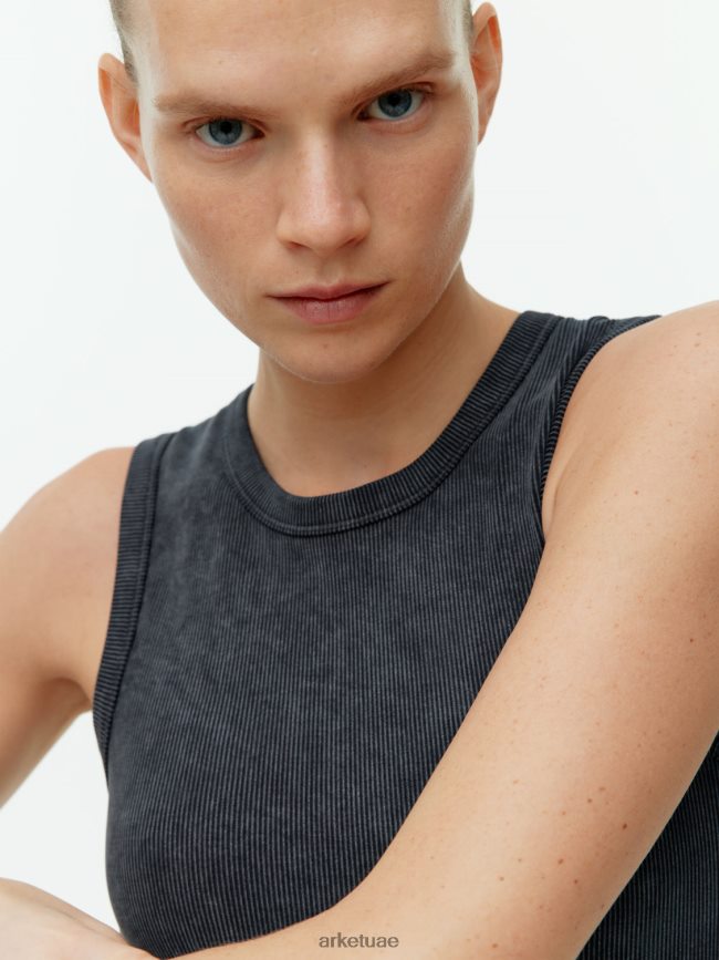 ملابس عبد اللطيف ARKET نحيف أعلى خزان مضلع سلس مغسول باللون الأسود BXB848507