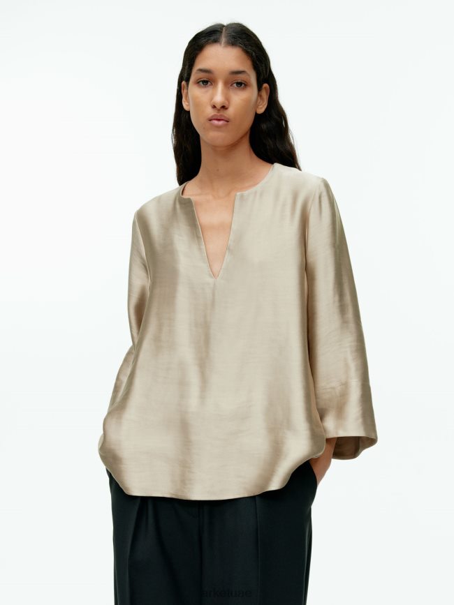 ملابس عبد اللطيف ARKET نحيف بلوزة من مزيج الكتان اللون البيج BXB84845