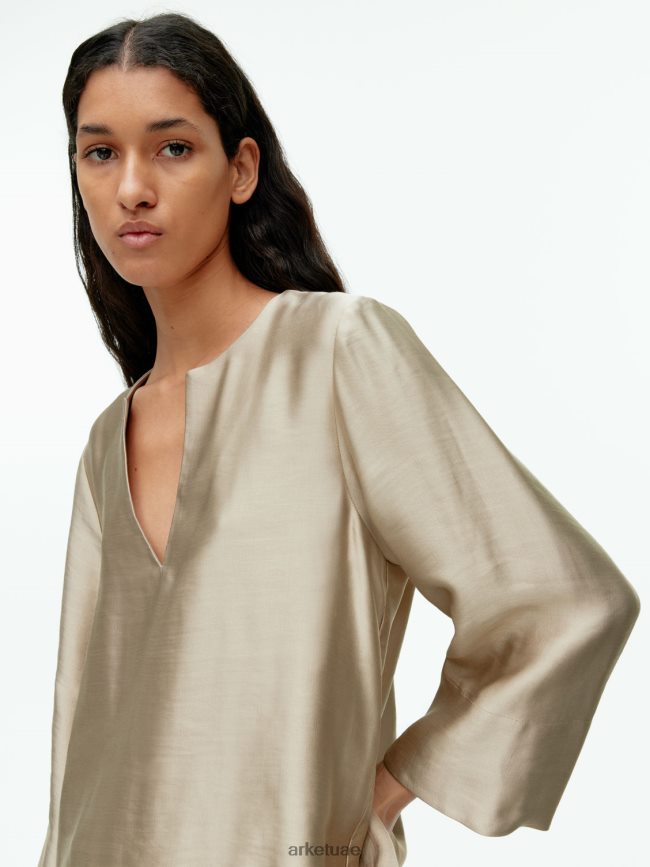 ملابس عبد اللطيف ARKET نحيف بلوزة من مزيج الكتان اللون البيج BXB84845