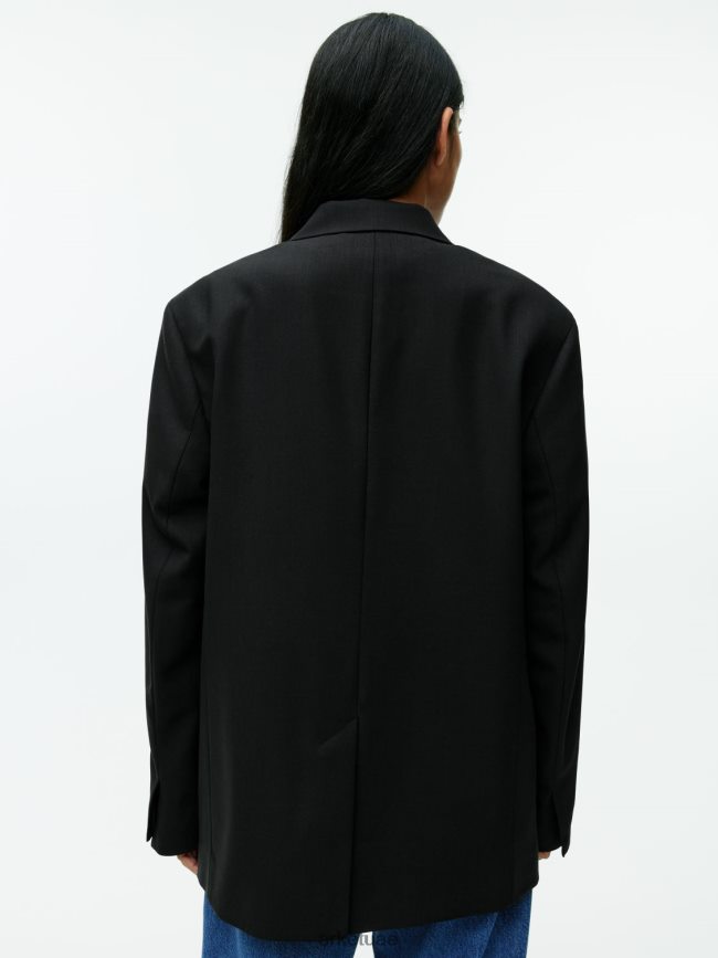 ملابس عبد اللطيف ARKET نحيف بليزر من نسيج التويل المصنوع من مزيج الصوف مقاس كبير أسود BXB848485