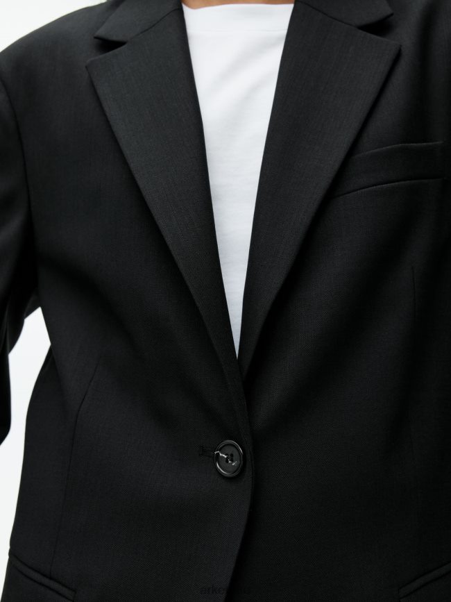 ملابس عبد اللطيف ARKET نحيف بليزر من نسيج التويل المصنوع من مزيج الصوف مقاس كبير أسود BXB848485