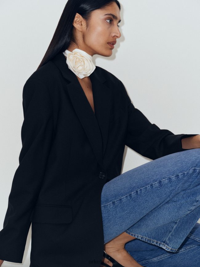 ملابس عبد اللطيف ARKET نحيف بليزر من نسيج التويل المصنوع من مزيج الصوف مقاس كبير أسود BXB848485