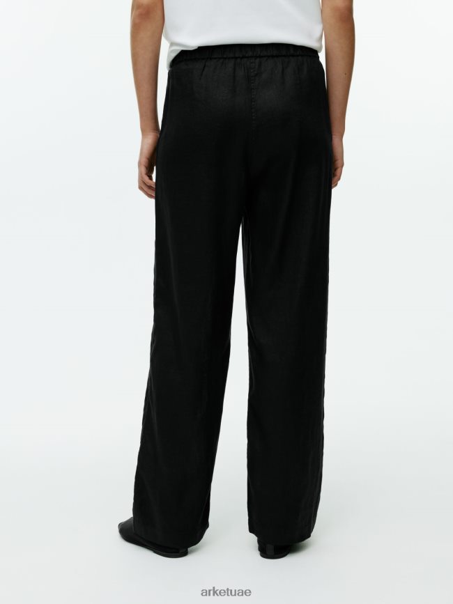 ملابس عبد اللطيف ARKET نحيف بنطلون برباط من الكتان أسود BXB848176