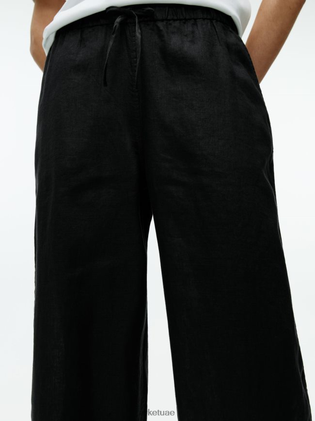 ملابس عبد اللطيف ARKET نحيف بنطلون برباط من الكتان أسود BXB848176