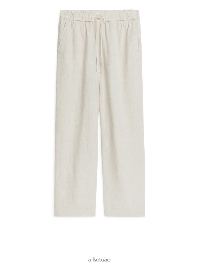 ملابس عبد اللطيف ARKET نحيف بنطلون برباط من الكتان اللون البيج BXB848168