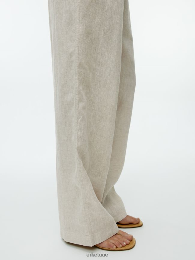 ملابس عبد اللطيف ARKET نحيف بنطلون برباط من الكتان اللون البيج BXB848168