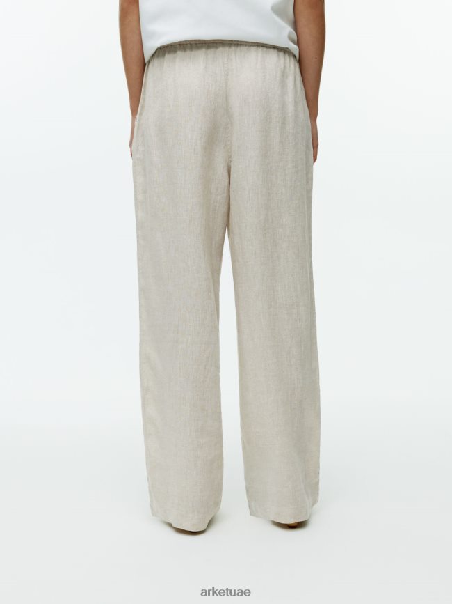 ملابس عبد اللطيف ARKET نحيف بنطلون برباط من الكتان اللون البيج BXB848168