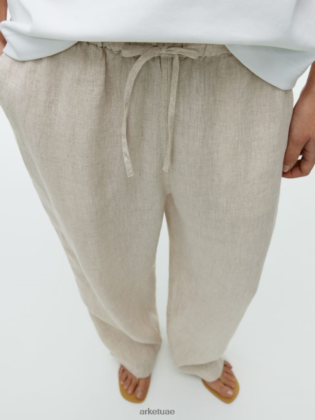 ملابس عبد اللطيف ARKET نحيف بنطلون برباط من الكتان اللون البيج BXB848168