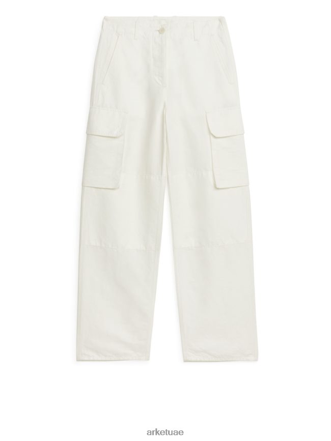 ملابس عبد اللطيف ARKET نحيف بنطلون كارجو من مزيج الكتان أبيض BXB848173