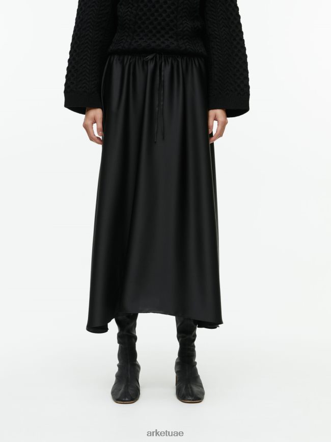 ملابس عبد اللطيف ARKET نحيف تنورة ميدي الساتان أسود BXB848243