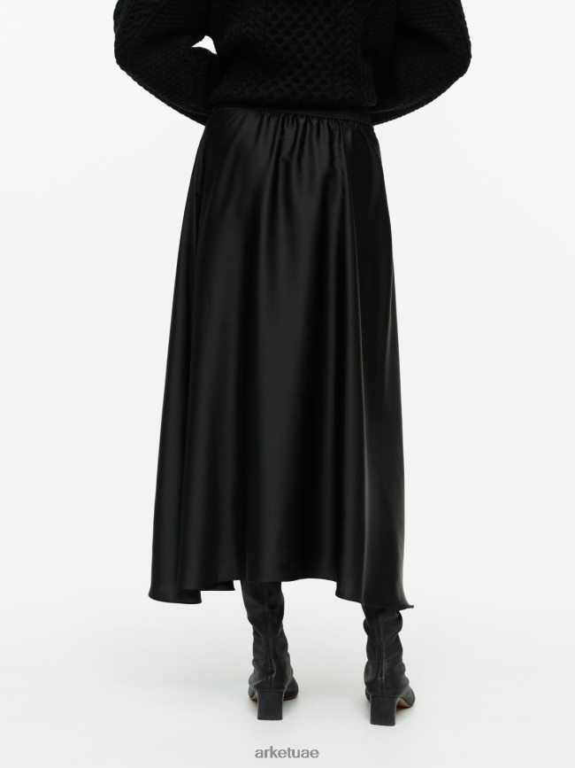 ملابس عبد اللطيف ARKET نحيف تنورة ميدي الساتان أسود BXB848243