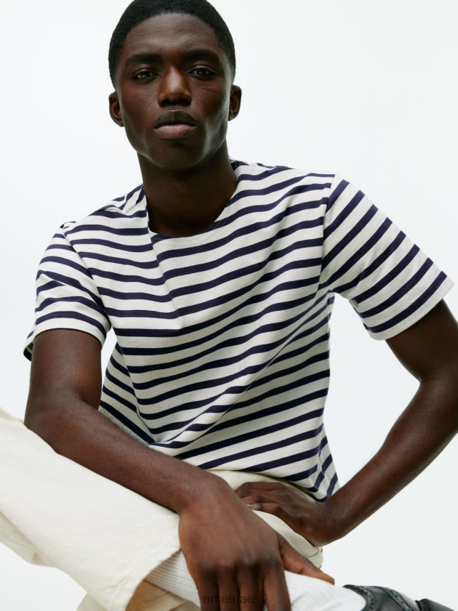 ملابس عبد اللطيف ARKET نحيف تي شيرت ثقيل الوزن أزرق غامق/أبيض BXB8481001