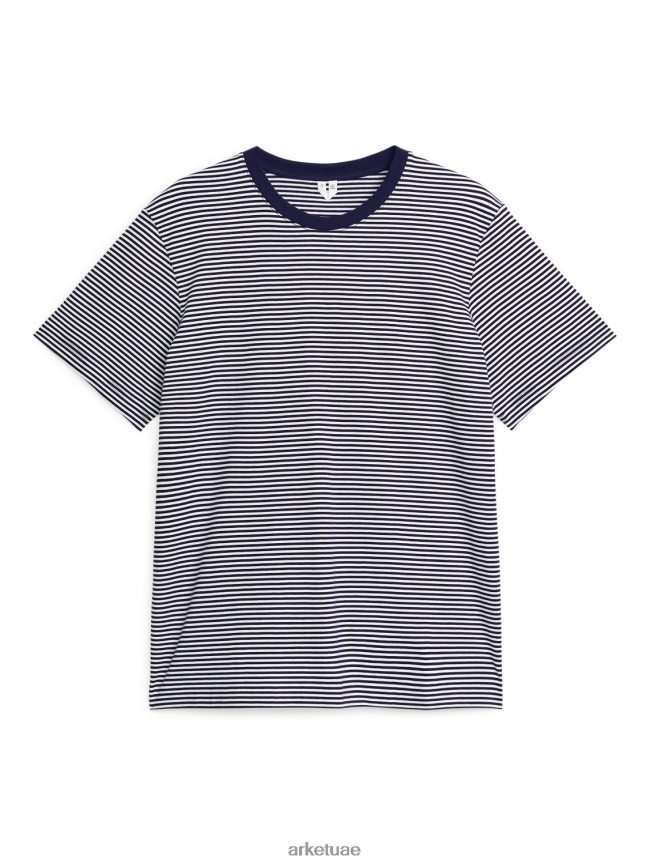 ملابس عبد اللطيف ARKET نحيف تي شيرت متوسط ​​الوزن أزرق غامق/أبيض BXB848994