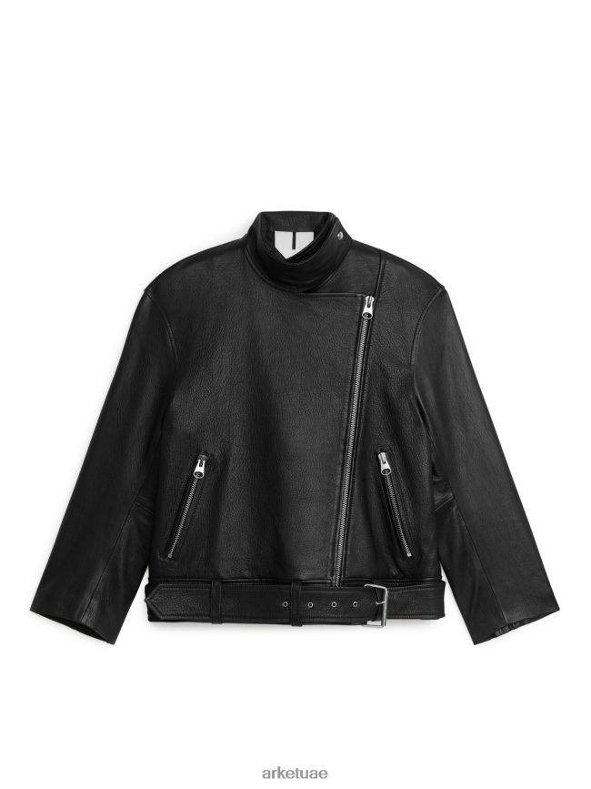 ملابس عبد اللطيف ARKET نحيف سترة جلدية كبيرة الحجم أسود BXB848459