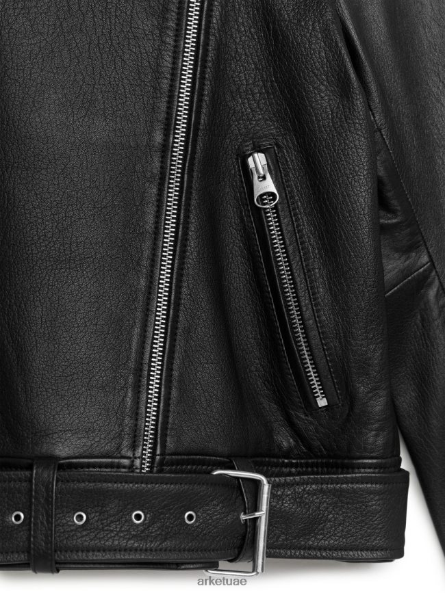 ملابس عبد اللطيف ARKET نحيف سترة جلدية كبيرة الحجم أسود BXB848459