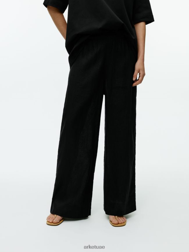 ملابس عبد اللطيف ARKET نحيف سراويل واسعة من الكتان أسود BXB848169