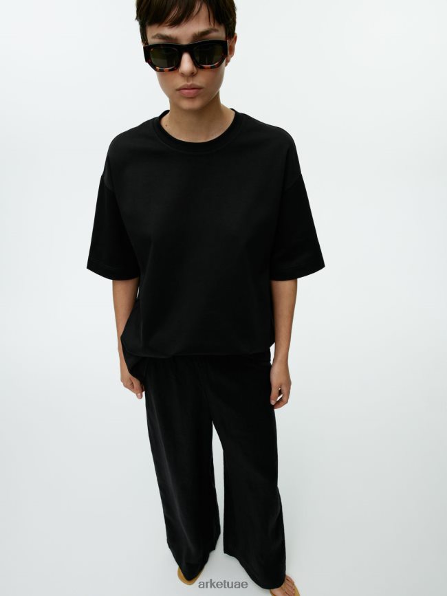 ملابس عبد اللطيف ARKET نحيف سراويل واسعة من الكتان أسود BXB848169