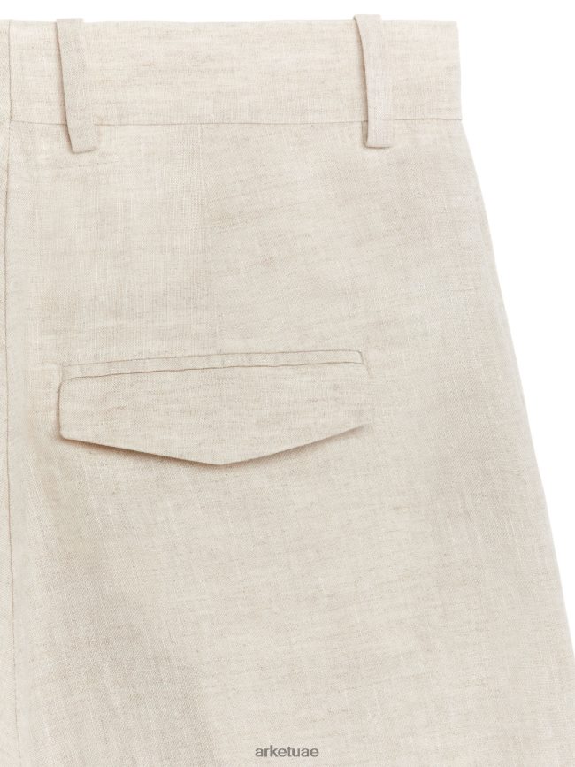 ملابس عبد اللطيف ARKET نحيف شورت كتان عالي الخصر اللون البيج BXB848174