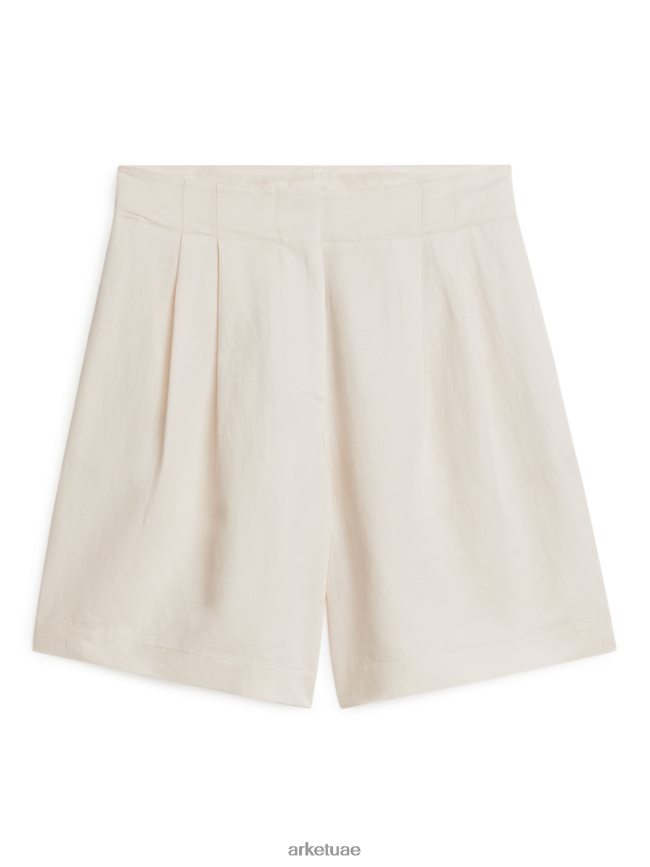 ملابس عبد اللطيف ARKET نحيف شورت من مزيج الكتان كبير الحجم قبالة الأبيض BXB848184