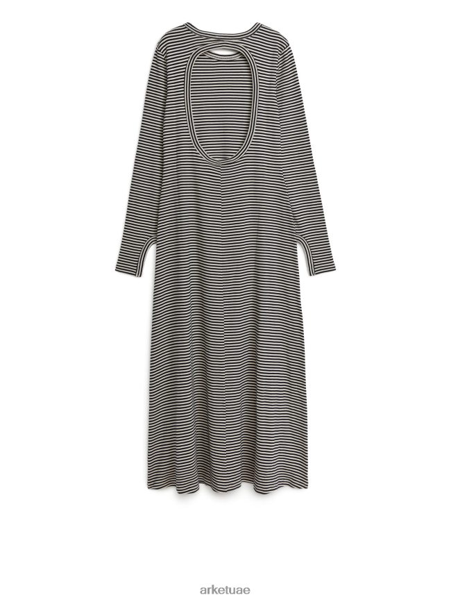ملابس عبد اللطيف ARKET نحيف فستان جيرسي مخطط أسود/أبيض BXB848131