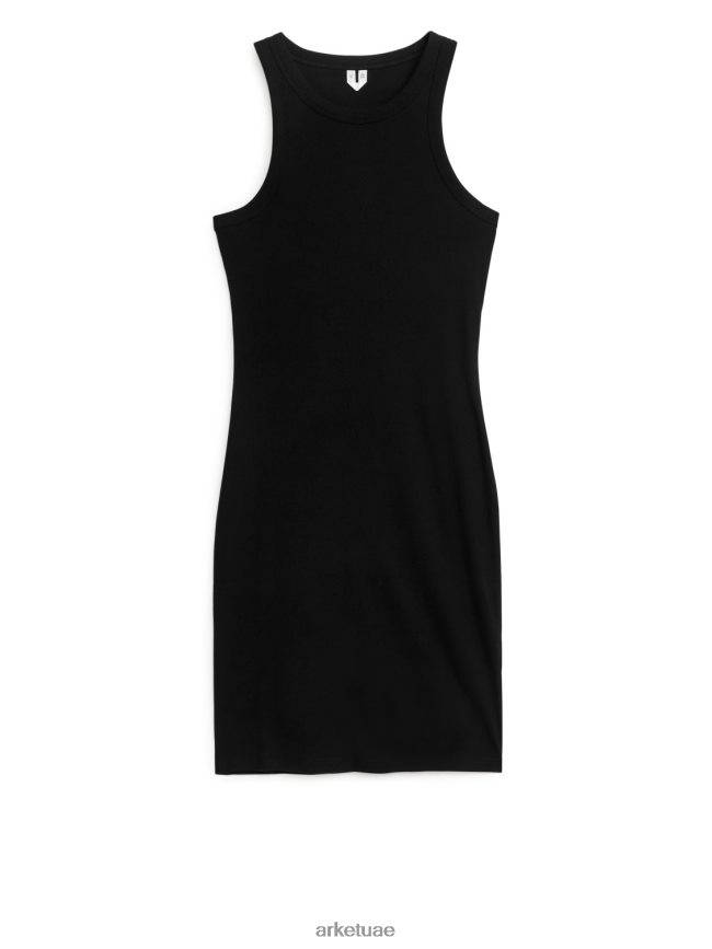 ملابس عبد اللطيف ARKET نحيف فستان دبابة مضلع أسود BXB84875