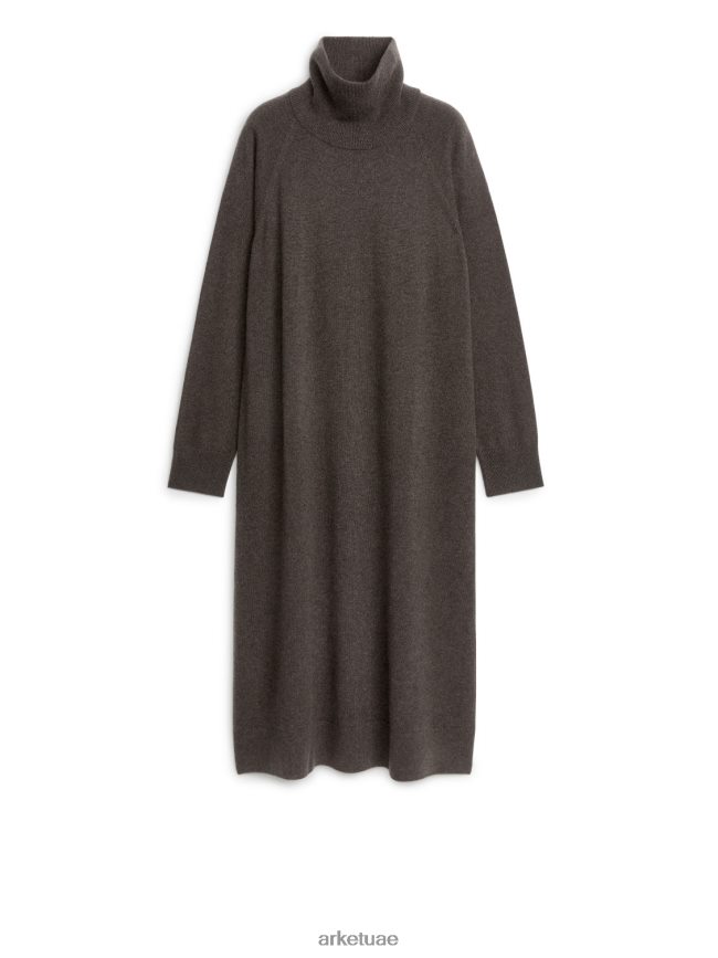 ملابس عبد اللطيف ARKET نحيف فستان من الكشمير برقبة دائرية بني غامق BXB848133