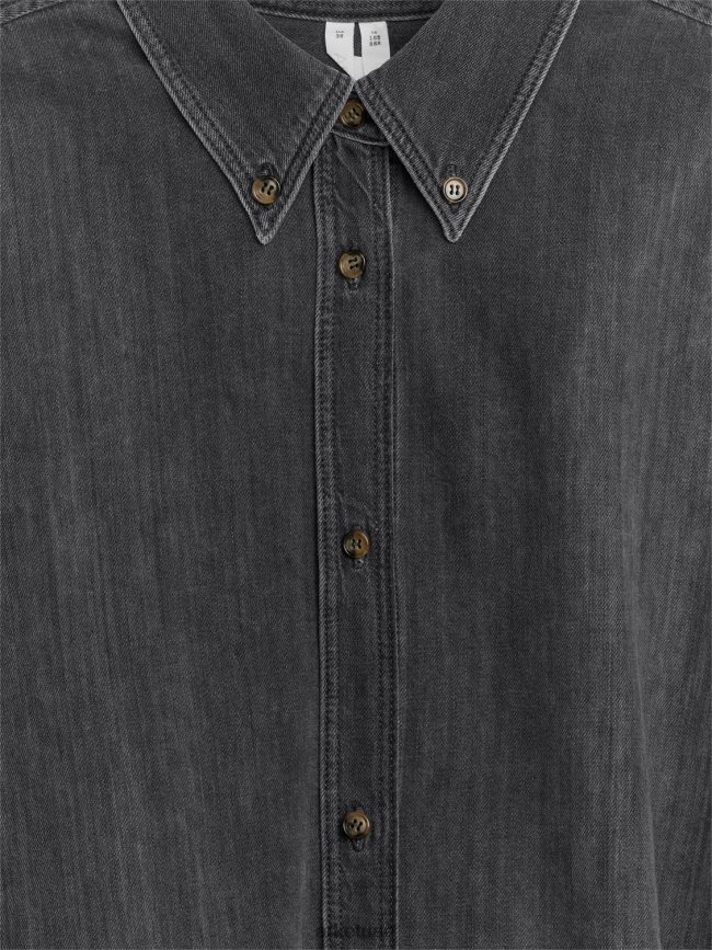 ملابس عبد اللطيف ARKET نحيف قميص الدنيم المتضخم مغسول باللون الأسود BXB84827