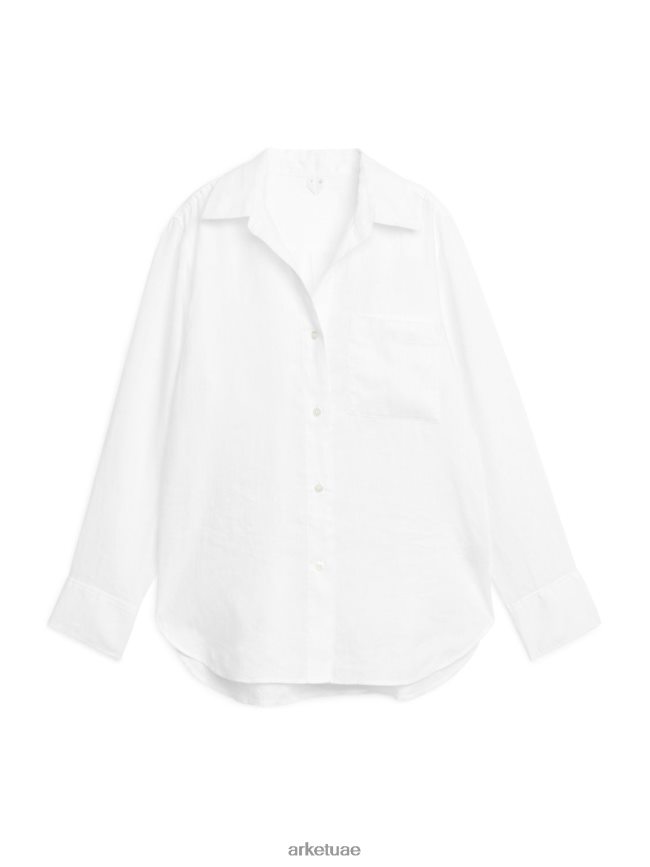 ملابس عبد اللطيف ARKET نحيف قميص الكتان أبيض BXB8483