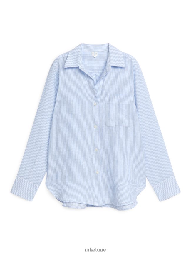 ملابس عبد اللطيف ARKET نحيف قميص الكتان أزرق فاتح/أبيض BXB84810