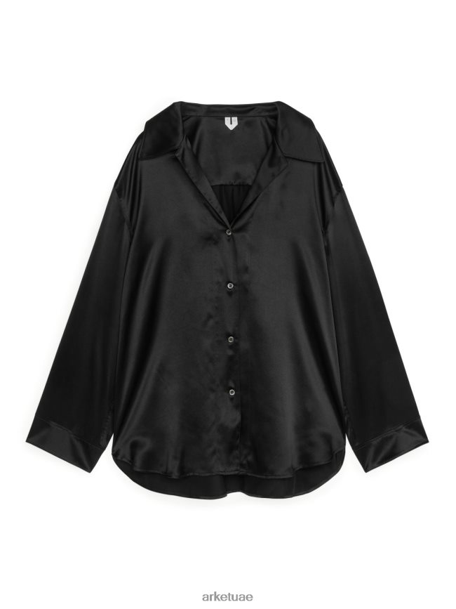 ملابس عبد اللطيف ARKET نحيف قميص من الحرير أسود BXB848530