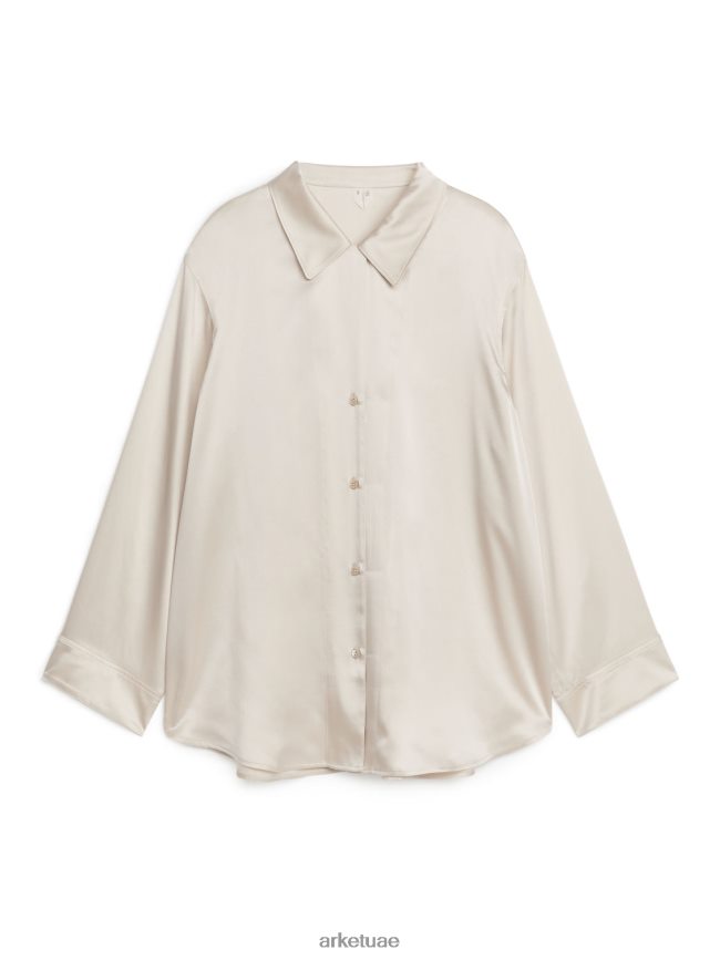 ملابس عبد اللطيف ARKET نحيف قميص من الحرير اللون البيج BXB848517