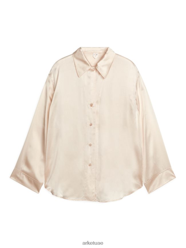 ملابس عبد اللطيف ARKET نحيف قميص من الحرير قبالة الأبيض BXB848528