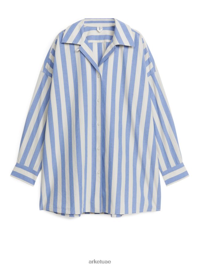 ملابس عبد اللطيف ARKET نحيف قميص من القطن والكتان أزرق/أوف وايت BXB8486