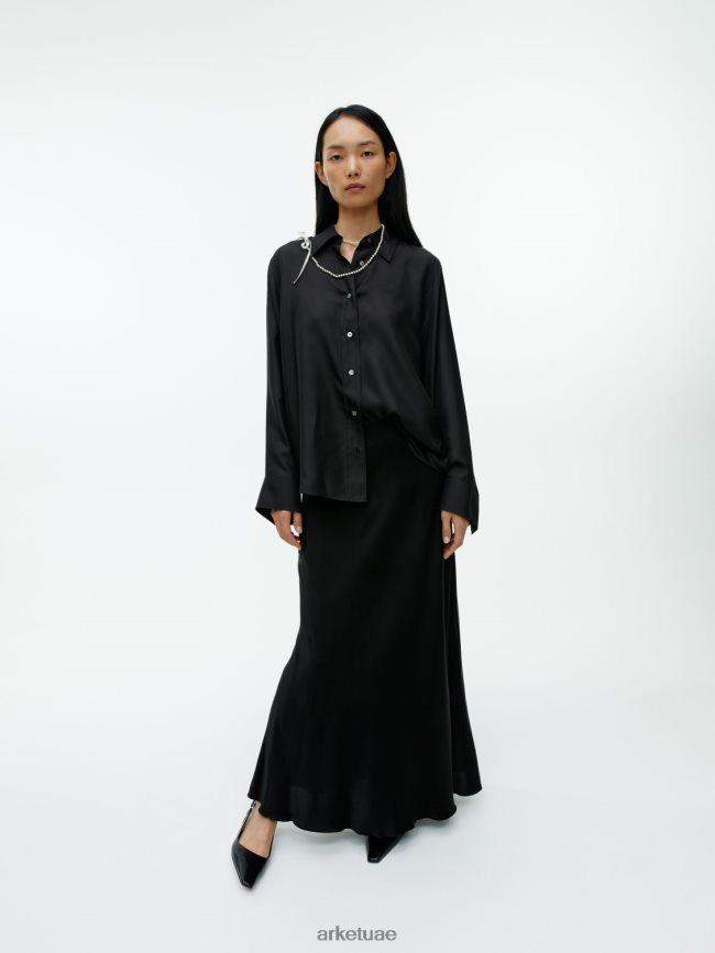 ملابس عبد اللطيف ARKET نحيف قميص من نسيج قطني طويل أسود BXB84855