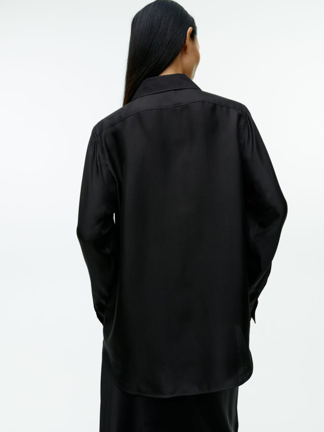 ملابس عبد اللطيف ARKET نحيف قميص من نسيج قطني طويل أسود BXB84855