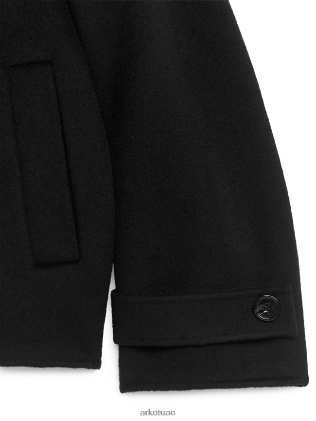 ملابس عبد اللطيف ARKET نحيف معطف من الصوف أسود BXB848457